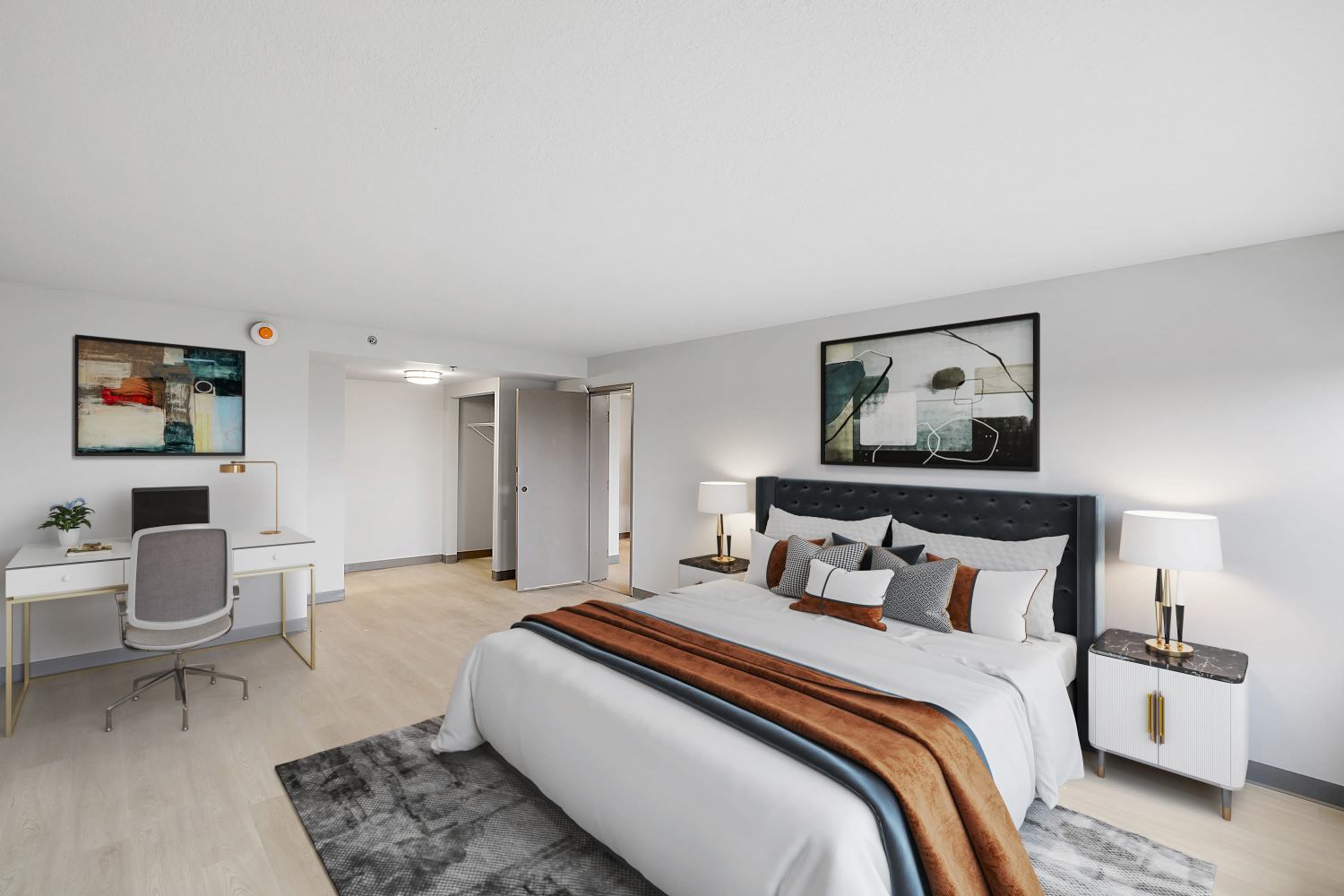 Cozy one bedroom model apartment at The Block at Sterling Heights in Sterling Heights, Michigan