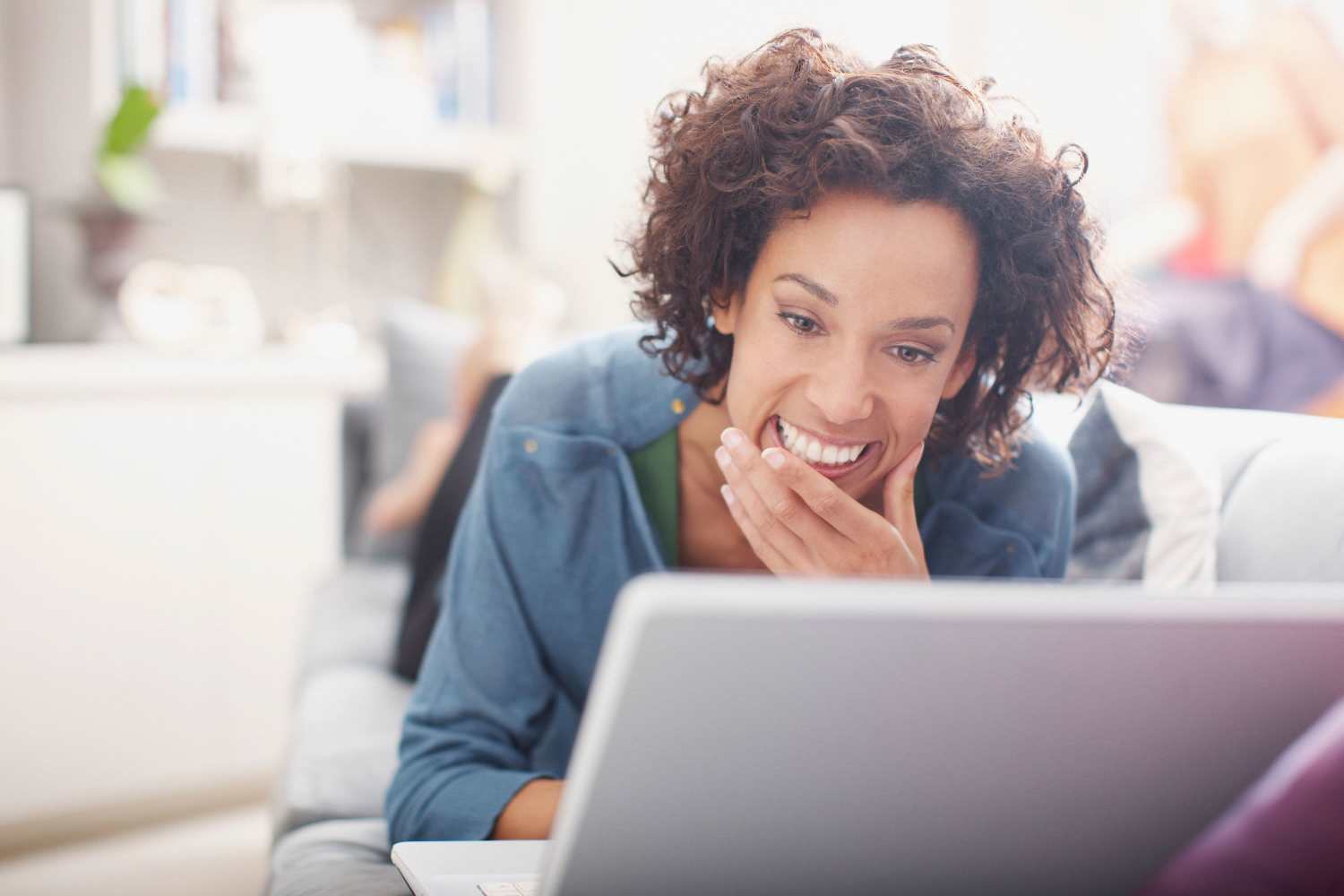 Resident woman using the online payments portal at Whispering Winds in Stryker, Ohio