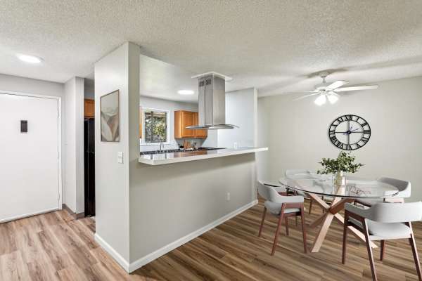 Kitchen with dining space at Oakbrook Apartment Homes in Vancouver, Washington