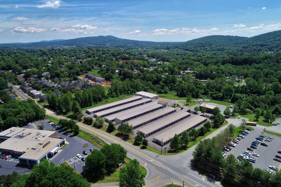 An aerial view of Charlottesville Self Storage in Charlottesville, Virginia