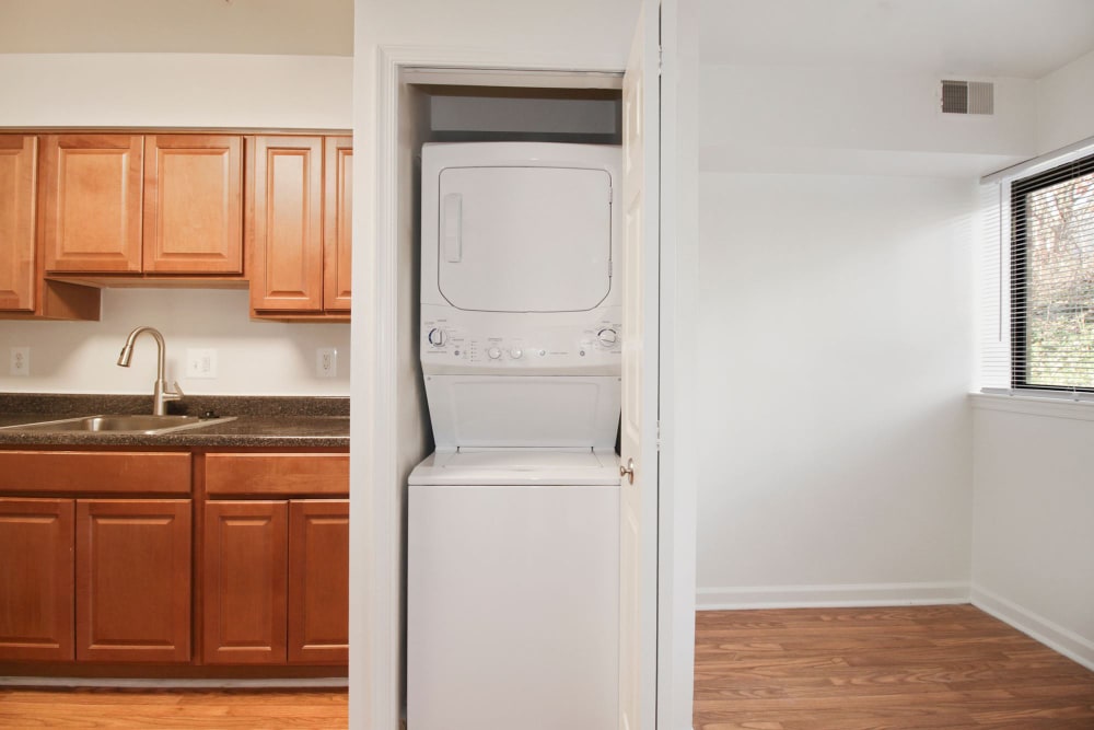 In-home washer and dryer at Satyr Hill Apartments in Parkville, Maryland