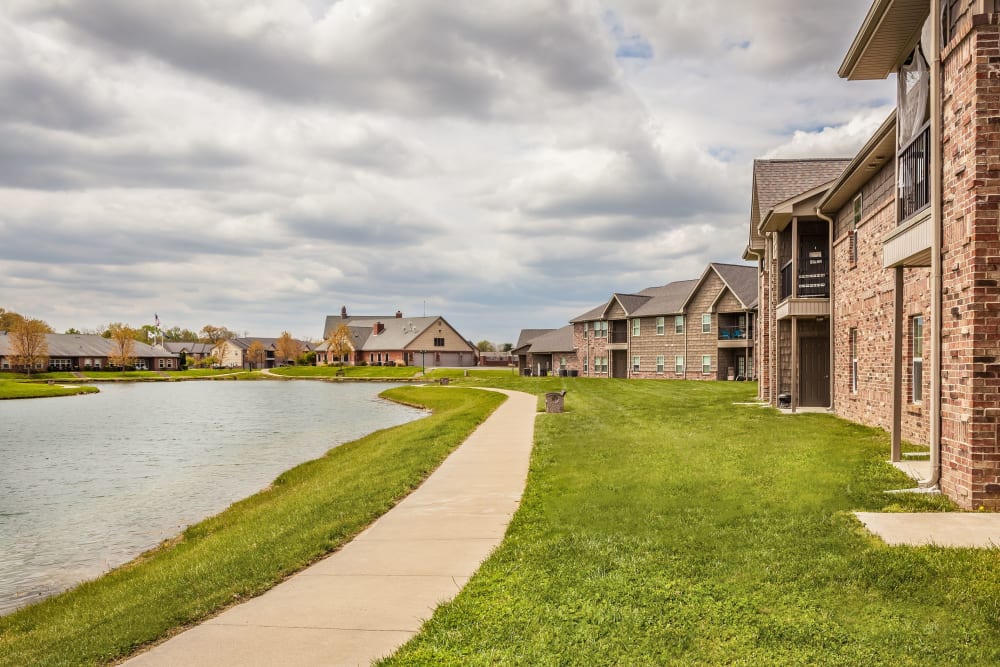 Lakeside walking path at Cobblestone Crossings in Terre Haute, Indiana