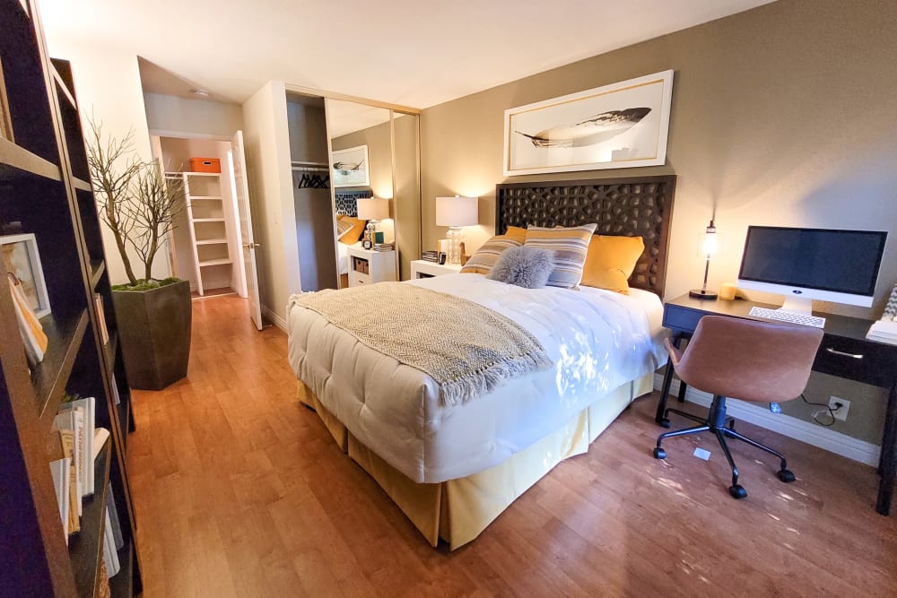 Cozy bedroom at Brookdale Apartments in San Jose, California