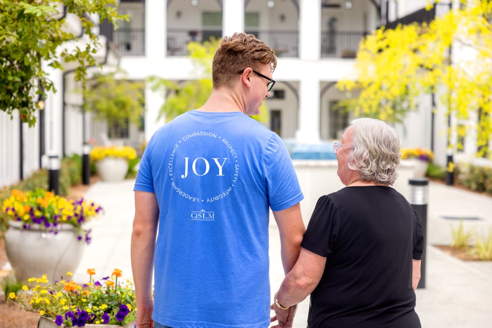 Resident with a caregiver at The Blake at Kingsport in Kingsport, Tennessee