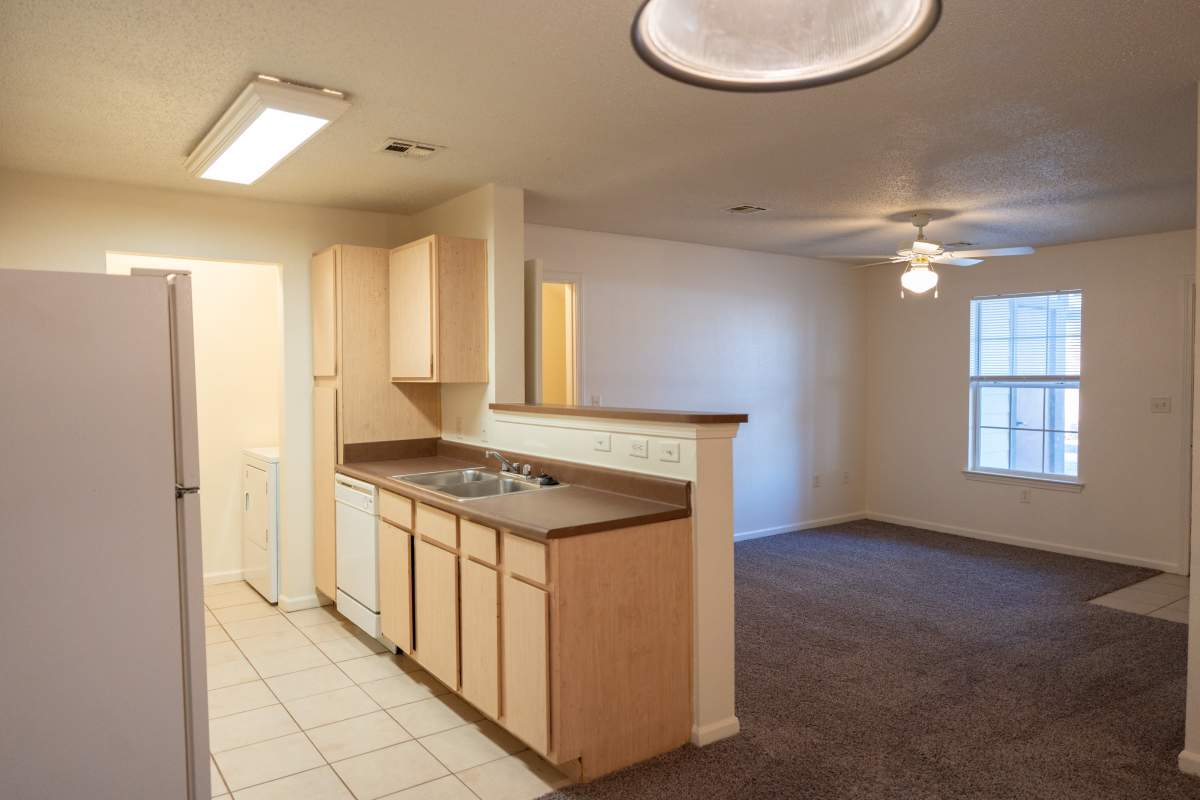 Kitchen and living open layout at Elizabeth Place in El Reno, Oklahoma