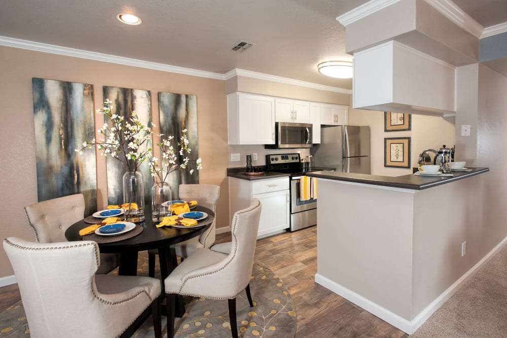 Beautiful, gourmet kitchen in a model home at The Reserve at Capital Center Apartment Homes in Rancho Cordova, California