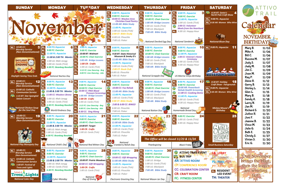 November Calendar Front