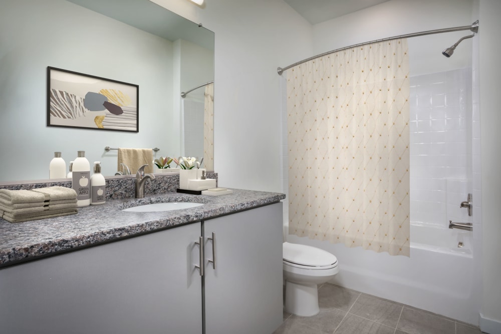 Bathroom with granite countertops at The Scout Scott's Addition in Richmond, Virginia