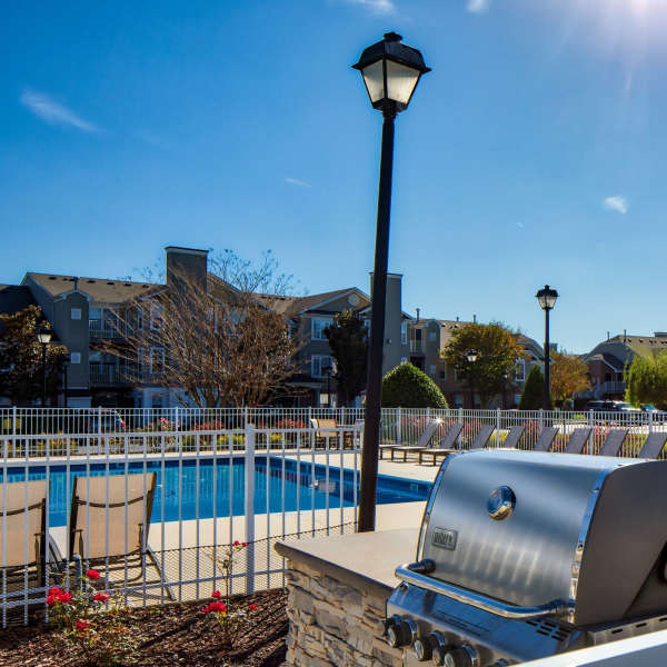 Barbeque area near pool at Magnolia Chase, Virginia Beach, Virginia