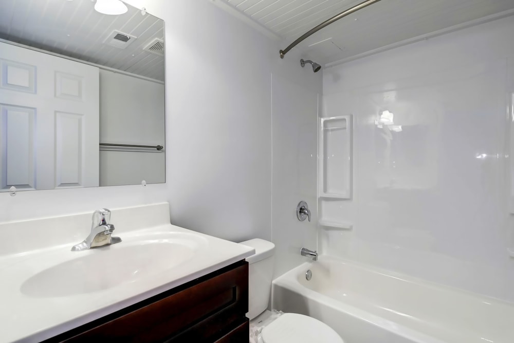 Model bathroom at Tuscany Gardens Apartments in Windsor Mill, Maryland