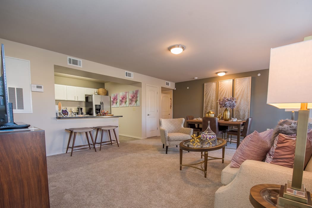 Living room at Portico at Friars Creek Apartments in Temple, Texas
