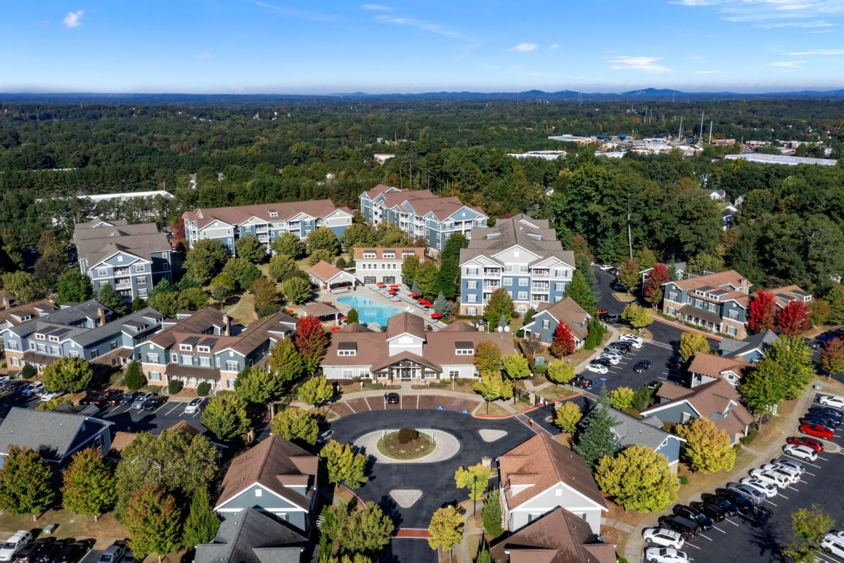 Aerial shot of the of the property at West 22 in Kennesaw, Georgia