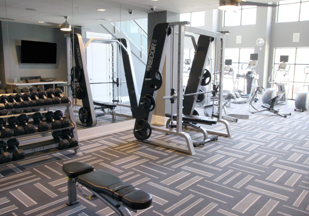 Fitness center at Axis at Wycliff in Dallas, Texas