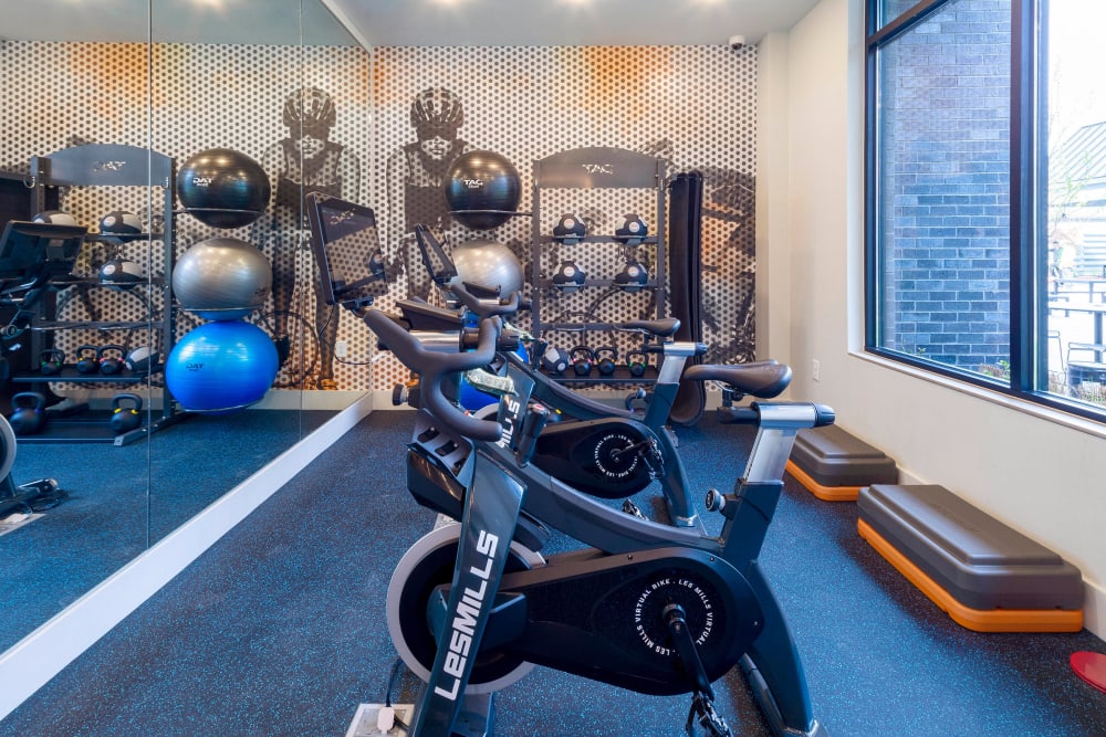 Spin and yoga room at Everly in Largo, Maryland