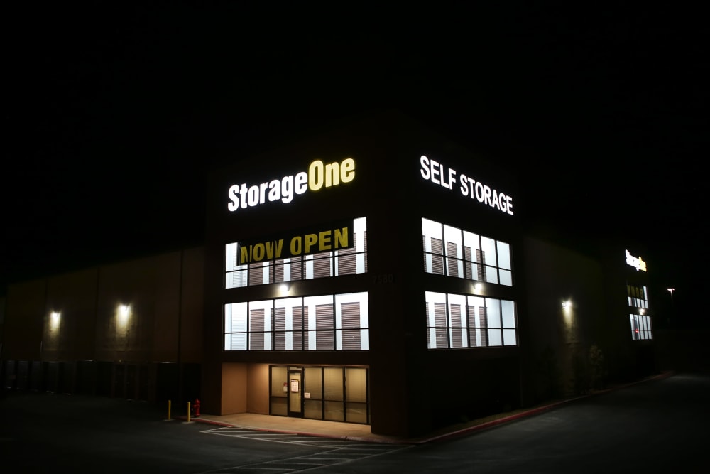 view of StorageOne Durango & U.S. 95 at night in Las Vegas, Nevada