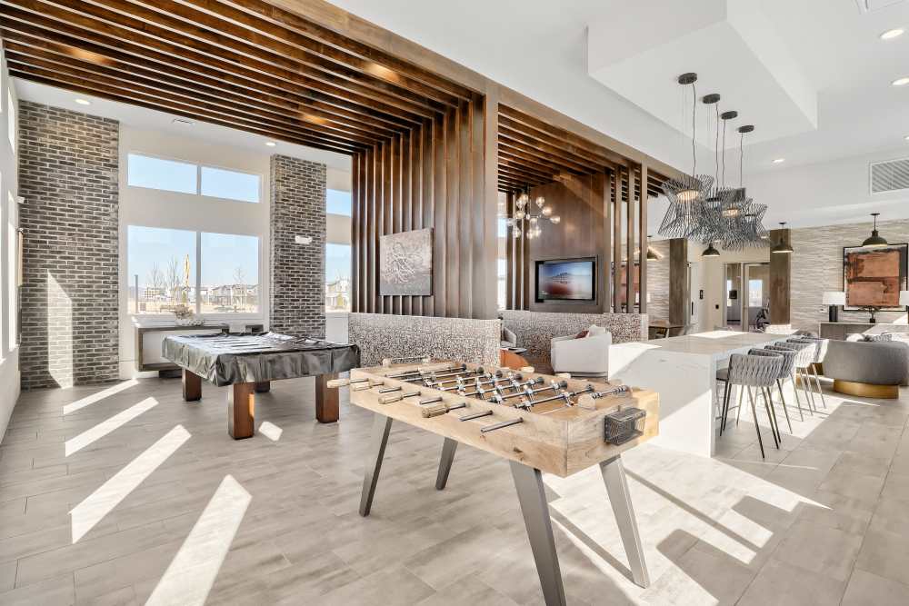 Resident clubhouse game area at Union at the Park in Denver, Colorado