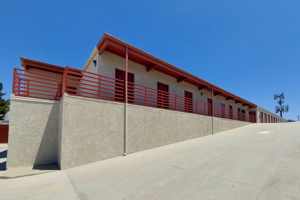 outdoor units with red doors at Gilbert Self Storage in Fullerton, California