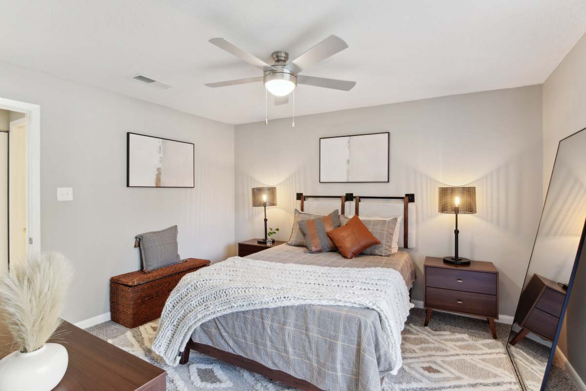 Model bedroom at Atlas at Goodlett Farms in Cordova, Tennessee