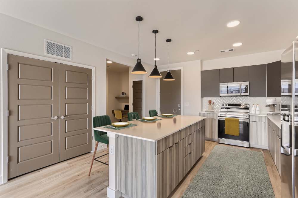 Kitchen with office space at Flats on the A in Aurora, Colorado