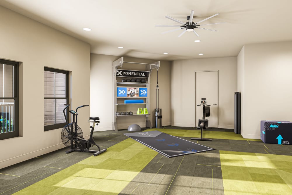 Yoga room in the fitness center at Westport Lofts in Belville, North Carolina