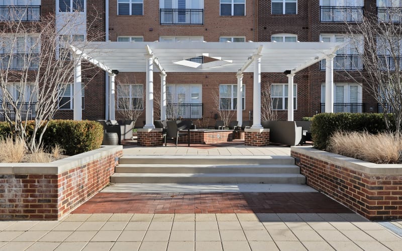 Outdoor patio at The Mark at Brickyard Apartment Homes in Beltsville, Maryland.