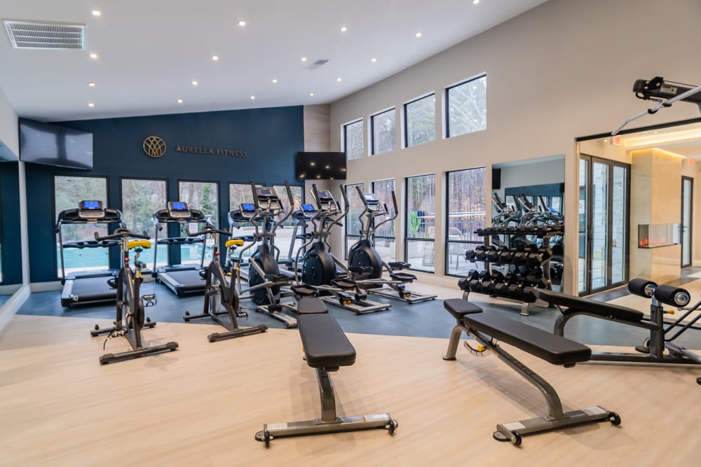 Fitness center at Aurella Cary in Cary, North Carolina