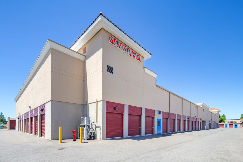 Drive-up access storage units at Trojan Storage of Roseville Vineyard in Roseville, California