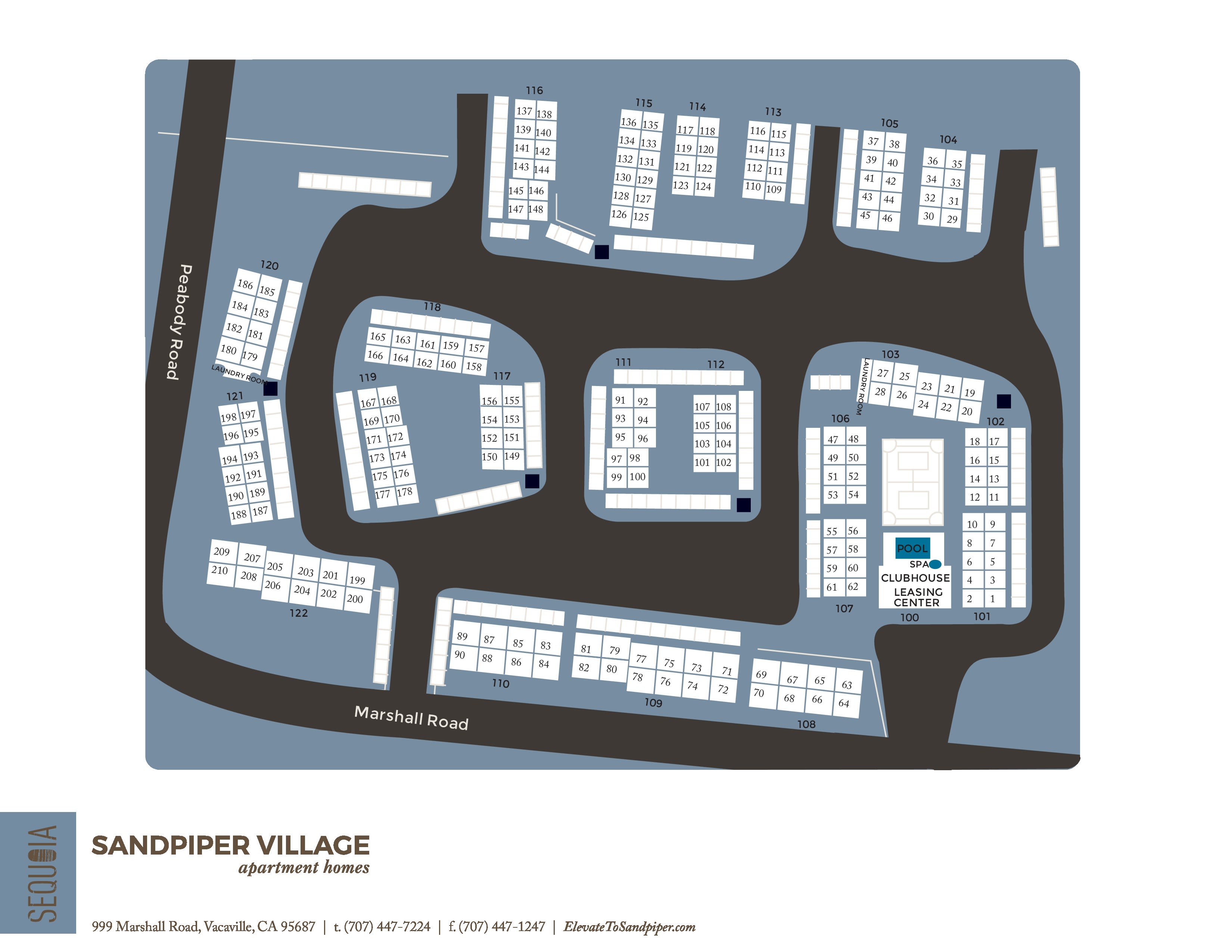 Community site map for Sandpiper Village Apartment Homes in Vacaville, California