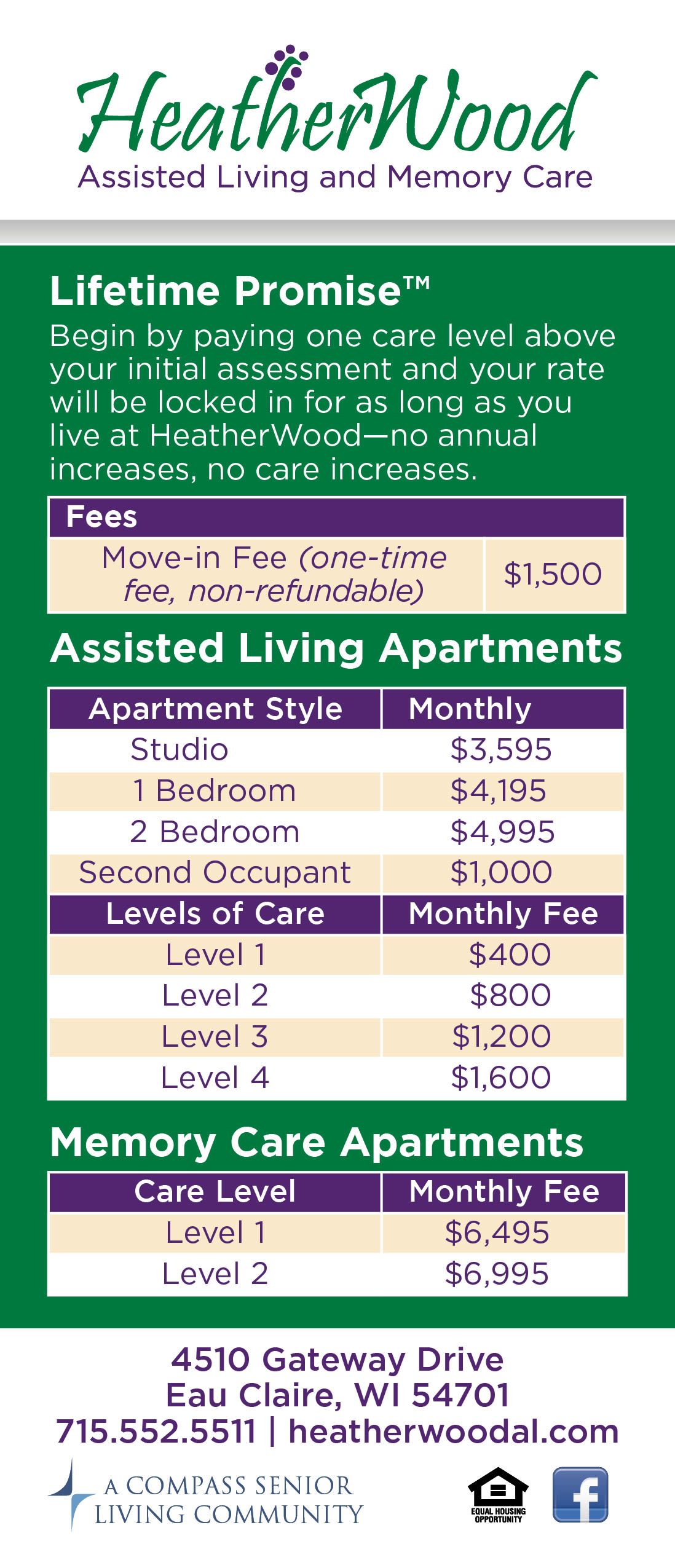Rates at HeatherWood Assisted Living & Memory Care