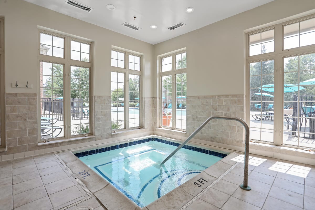 An indoor hot tub at Central Park Estates in Novi, Michigan