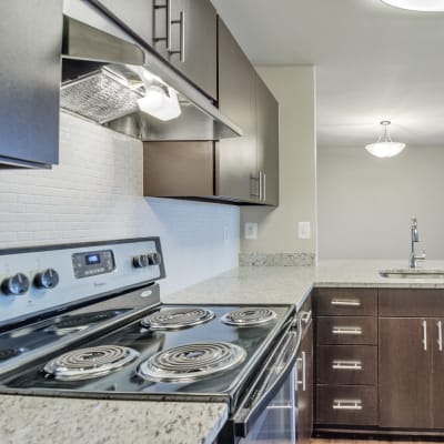 Kitchen in clubhouse at Knoll at Fair Oaks in Fairfax, Virginia