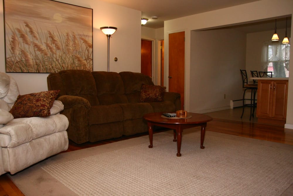 Living room model at Riverwood Commons in Bordentown, NJ