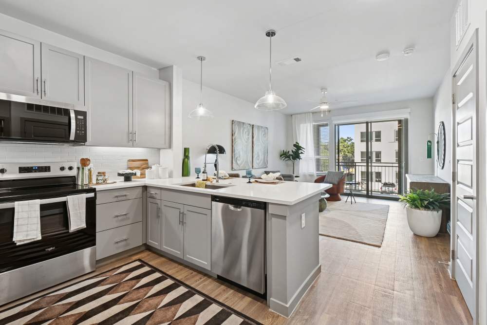 Modern kitchen at Ennova Highlands in Arlington, Texas