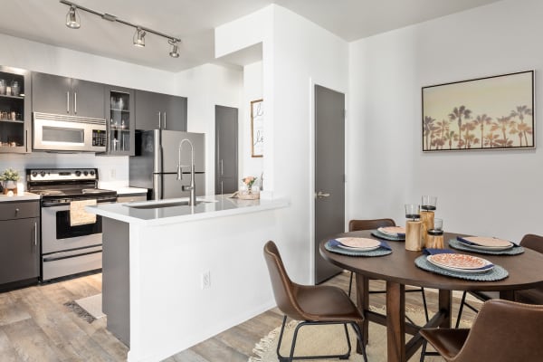 Breakfast bar in the kitchen going out into the dining area at Ten01 on the Lake in Tempe, Arizona