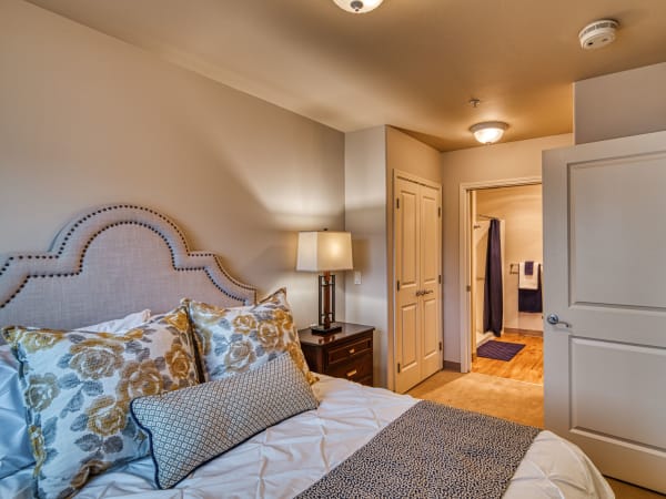 A resident bedroom at Patriots Landing in DuPont, Washington. 