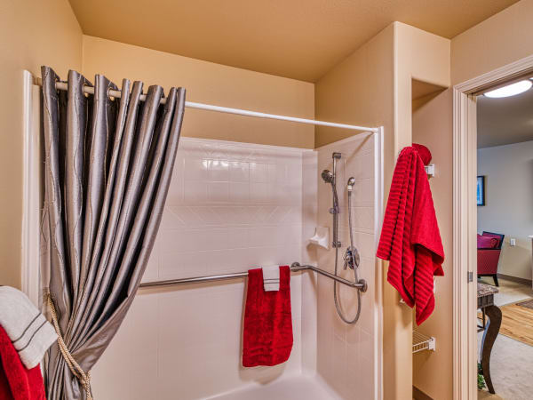 A resident bathroom at Patriots Landing in DuPont, Washington. 