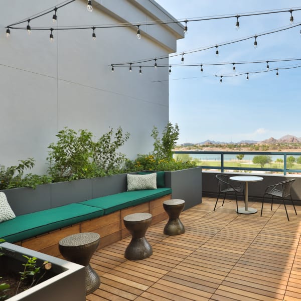 Rooftop lounge with a gorgeous view at Lakeside Drive Apartments in Tempe, Arizona