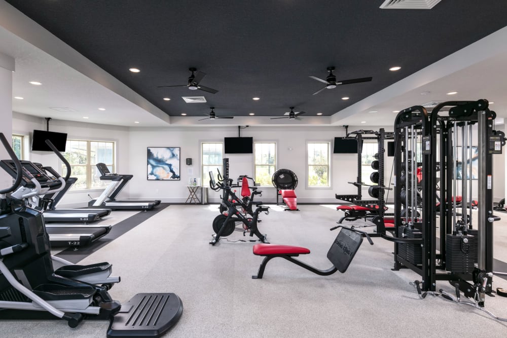 Spacious workout stations in fitness center at Integra 289 Exchange in DeBary, Florida