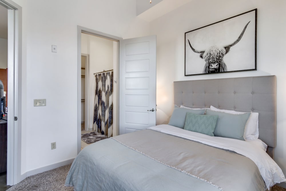 Model bedroom at 12 South Apartments in Nashville, Tennessee