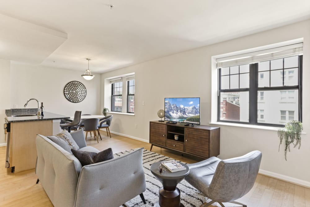 Gorgeous and cozy living room with nice light hardwood style flooring at 1630 R St NW in Washington, District of Columbia