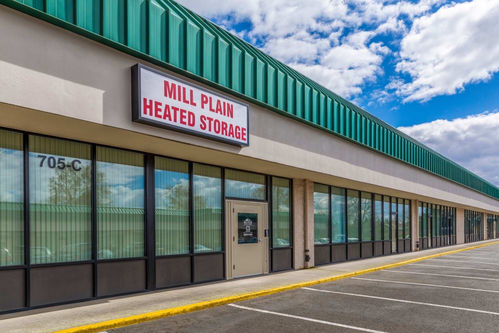 Indoor heated units at Mill Plain Heated Storage in Vancouver, Washington. 