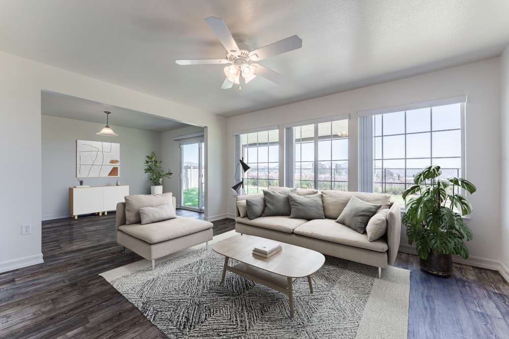 Spacious living room in a home at Canyon View in San Diego, California