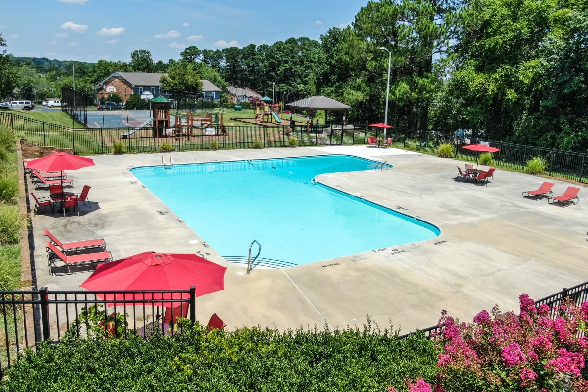 Outdoor pool at Rippling Stream Townhomes in Durham, North Carolina