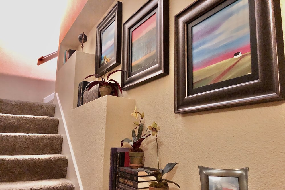 Stairway in an apartment at The Abbey at Stone Oak in San Antonio, Texas