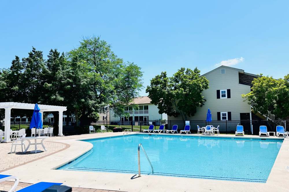 Crytsal blue pool with sundeck cabana in Virginia Beach, VA