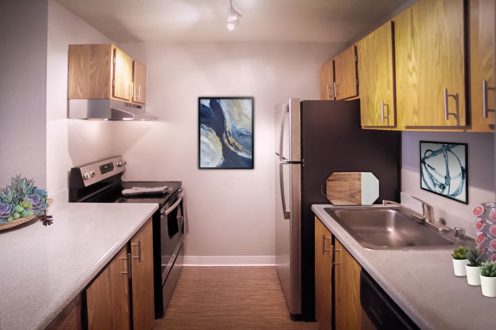 Fully equipped kitchen at Terra Apartment Homes in Federal Way, Washington