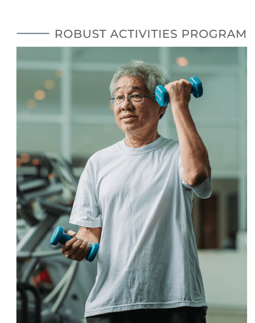 Resident working out in fitness room at Trustwell Living at Evergreen Place in Vancouver, Washington