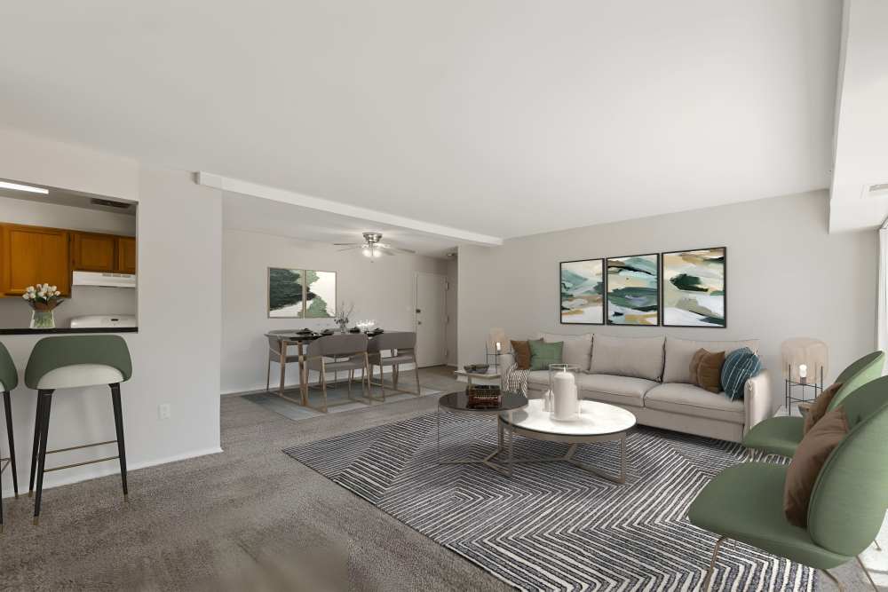 Spacious living room at Fox Club in Capitol Heights, Maryland
