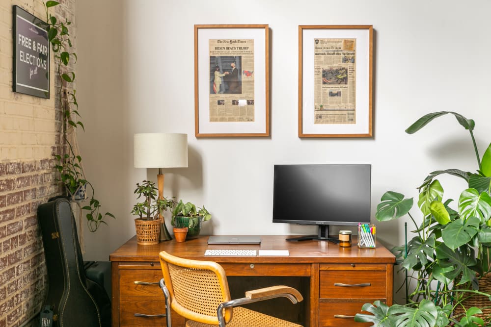 Office area of home at Mattress Factory Lofts in Atlanta, Georgia