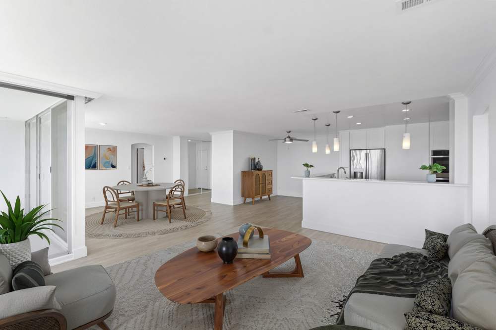 Open Living and Dining Rooms at 1900 Ocean Apartment Homes in Long Beach,California